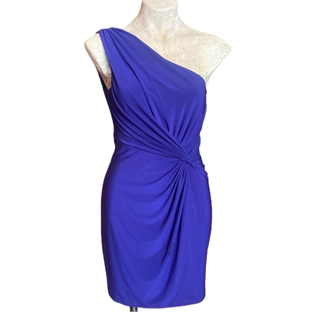 Lauren by Ralph Lauren royal blue one shoulder cocktail dress Black ties Sz